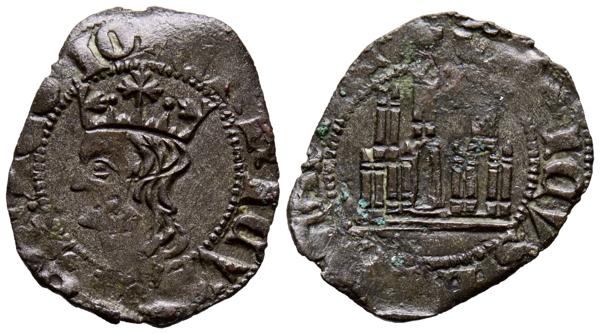 2371 - ENRIQUE II (1369-1379). Cornado. (Ve. 0,72g/18mm). Sin marca de ceca. (Imperatrix E2:19.15, como Valencia de Alcántara o Valladolid; FAB no cita). Anv: Busto coronado de Enrique II a izquierda dentro de gráfila perlada, alrededor leyenda: ENRICVS REX LEGIO. Rev: Castillo dentro de gráfila perlada, alrededor leyenda: ENRICVS REX CAST. MBC+. Oxidaciones en reverso. Escasa. - 100€