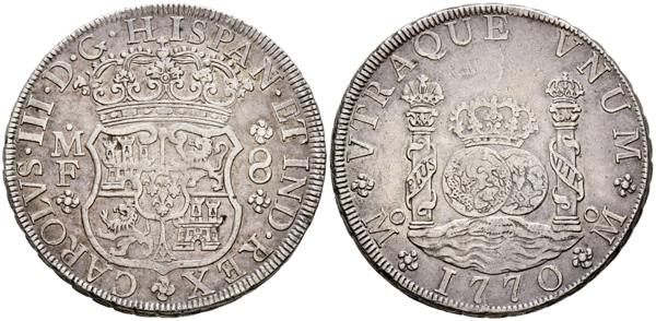 2583 - CARLOS III (1759-1788). 8 Reales. (Ar. 26,93g/39mm). 1770. México MF. (Cal-2019-1099). MBC+. - 300€