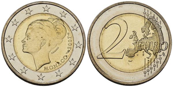 3575 - MONACO, Alberto II. 2 Euros. (Cu-Ni. 8,50g/26mm). 2007. Grace Kelly. (Km#186). SC. Contiene estuche oficial aunque deteriorado. Raro ejemplar.<BR><BR>El 14 de septiembre de 1982 fallecía en un accidente automovilístico la Princesa Gracia de Mónaco. Veinticinco años después de su muerte, la francesa Monnaie de Paris (Pessac, Francia) acuña esta pieza conmemorativa de la que sólo se hicieron 20.001 ejemplares de la que es la primera moneda conmemorativa con este módulo de Mónaco. El retrato de la princesa en el anverso, obra de Roger Bertrand Baron, ya había sido utilizado en una ocasión anteriormente: para la propia moneda conmemorativa de su muerte (10 Francos de 1982) y en otra posterior: en las 5 onzas de oro de Niue, con valor facial de 1000 dólares. - 2.500€